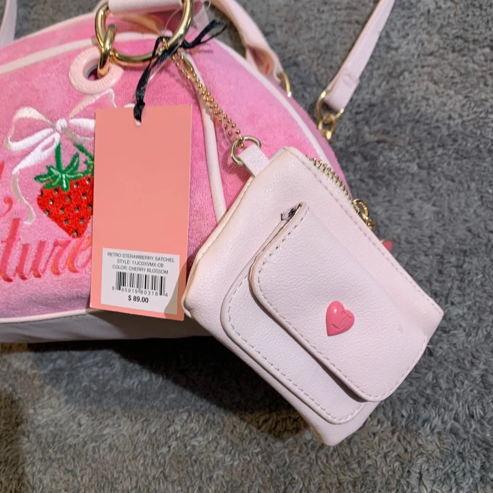 Juicy Couture‎ Retro Strawberry Satchel Cherry Blossom Pink Velour Bag NWT